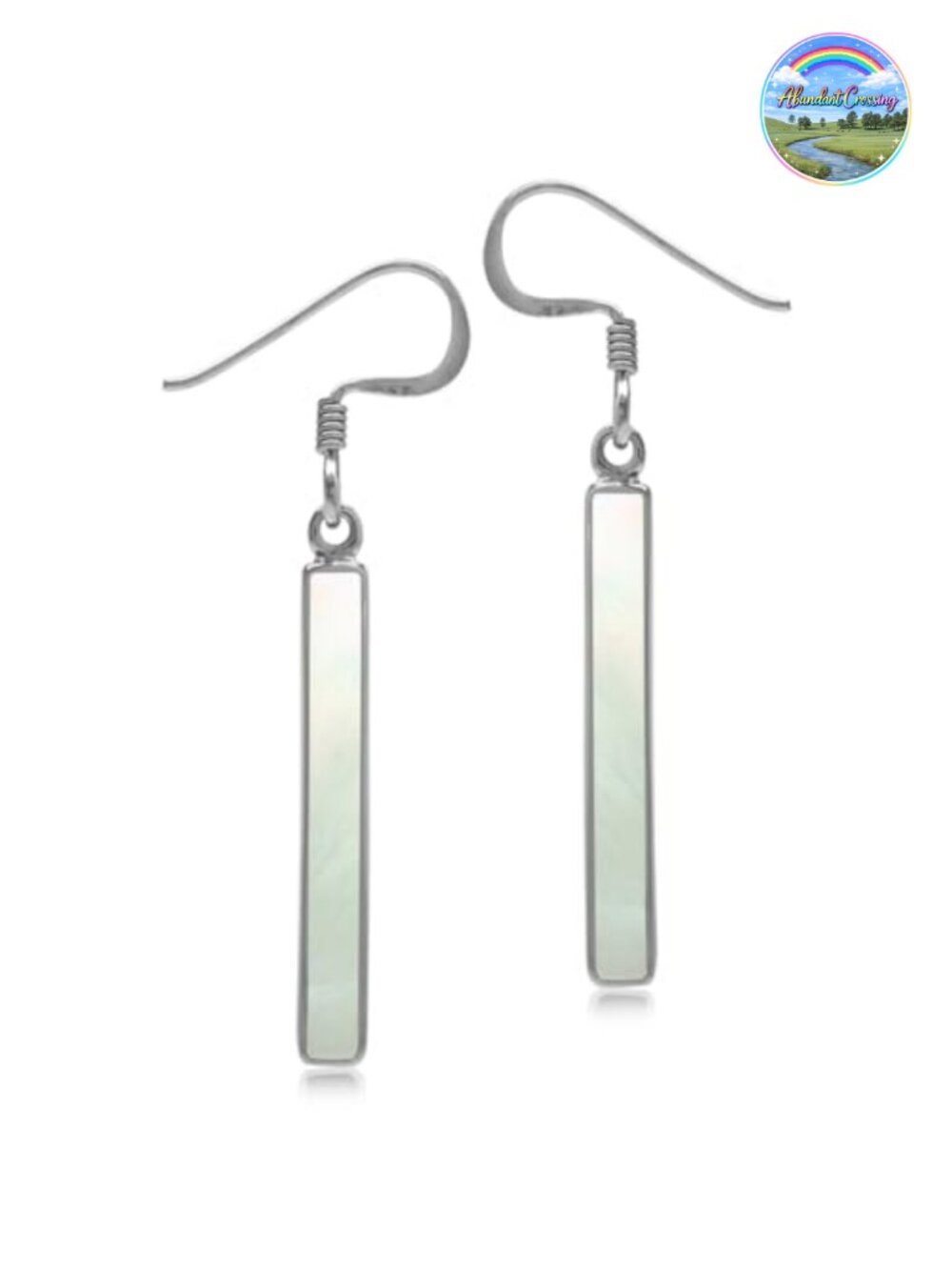 Sterling Silver Long Stick Dangle Hook Earrings White Gold Plated Inlay